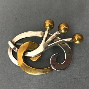 Vintage LATON MEXICO Modernist Sterling and Brass Brooch